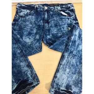 Indigo People Mens Skinny Stretch Acid Wash Blue Denim Jeans 36x34